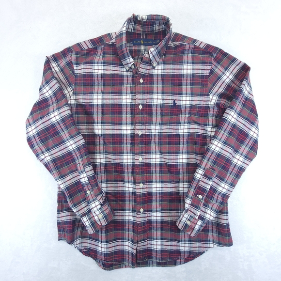 Ralph Lauren Shirt Mens Large Button Down Red Green Blue Plaid Long Sleeve - Picture 1 of 6